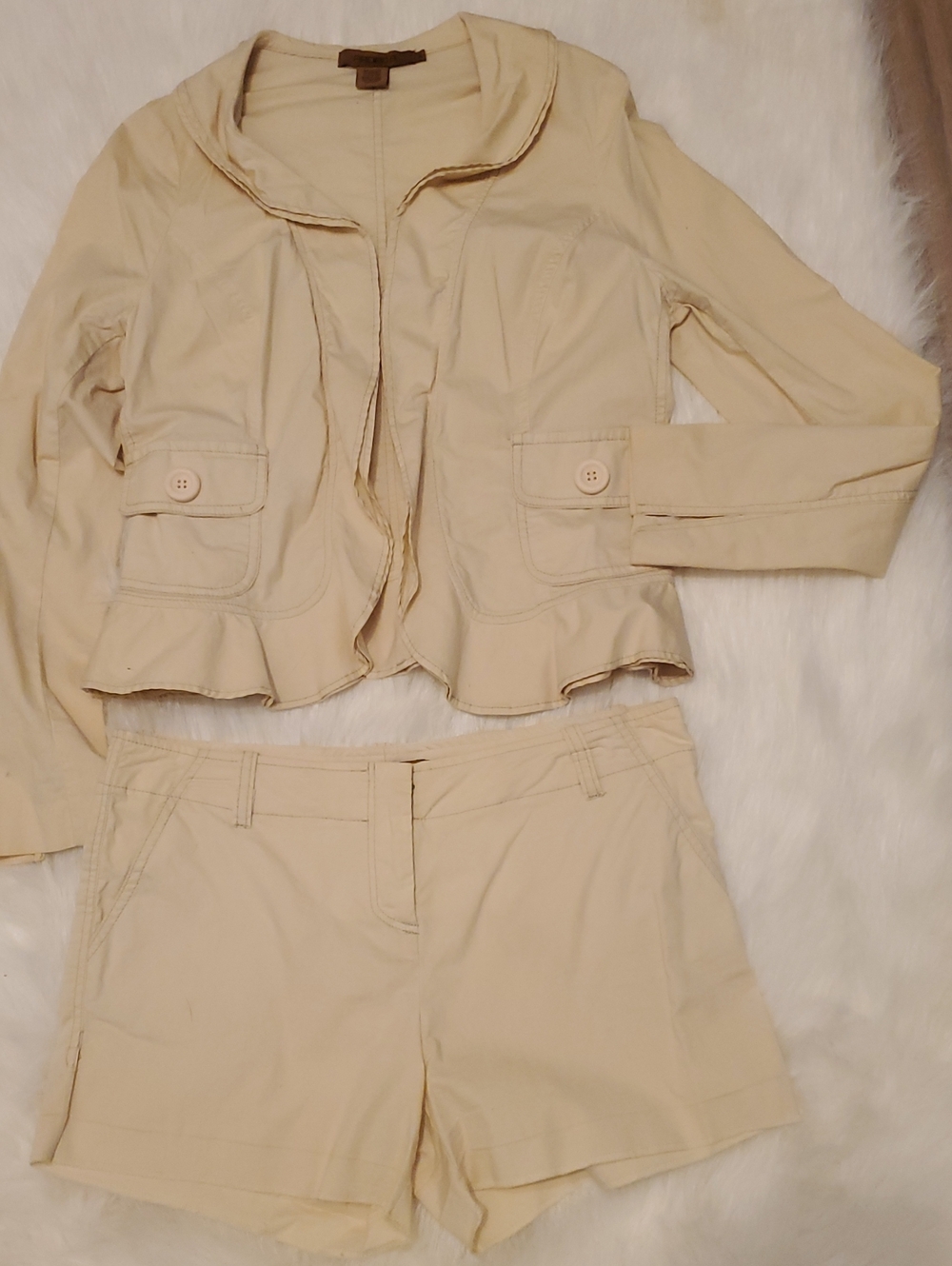Arden B Cream Ruffle-Hem Jacket with Matching Shorts